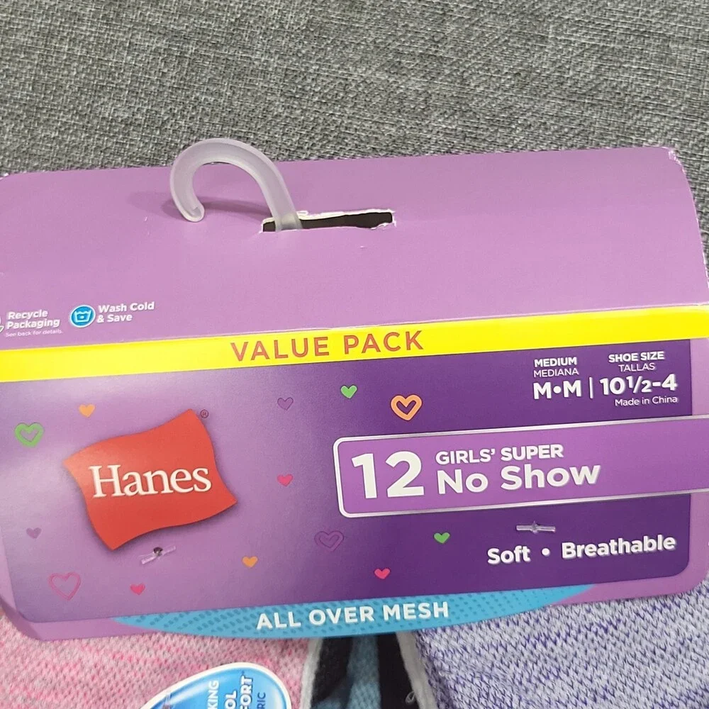 Hanes Girls' 12-Pairs Cool Comfort Mesh Super No Show Socks Size Medium 10.5-4